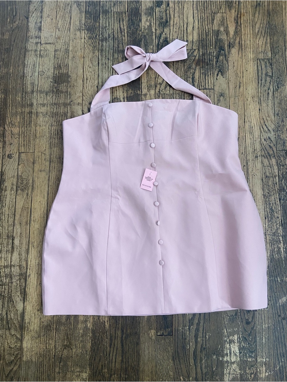 PrettyLittleThing Light Pink Halter Button-Front Crop Top